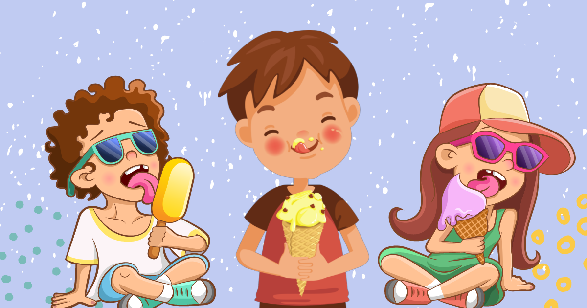 mozgalica - ilustracija troje djece koji jedu sladoled