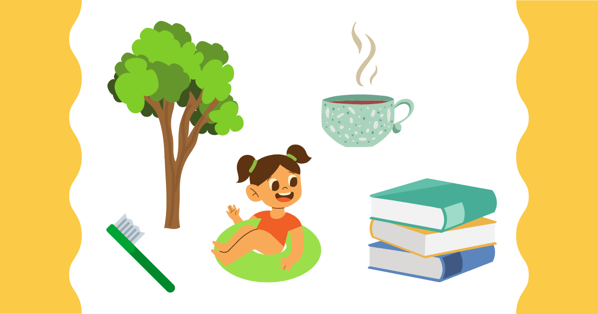 mozgalice - u mozgalici na kojoj su drvo, šalica, djevojčica, knjige i četkica treba odgonetnuti što im je zajedničko