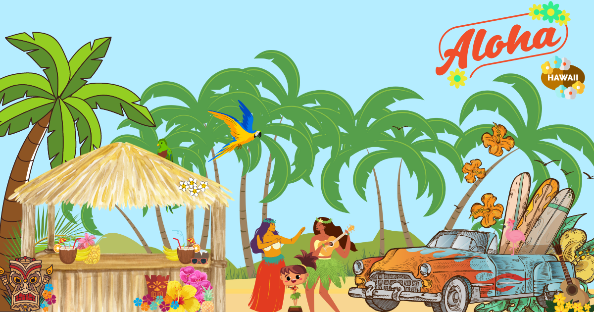 mozgalice - ilustracija plaže na Havajima u kojoj treba pronaći određene predmete