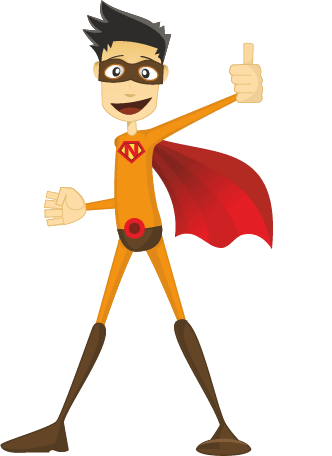 Superheroj John Neuron, junak mentalne aritmetike i abakusa, pokazuje palac gore.